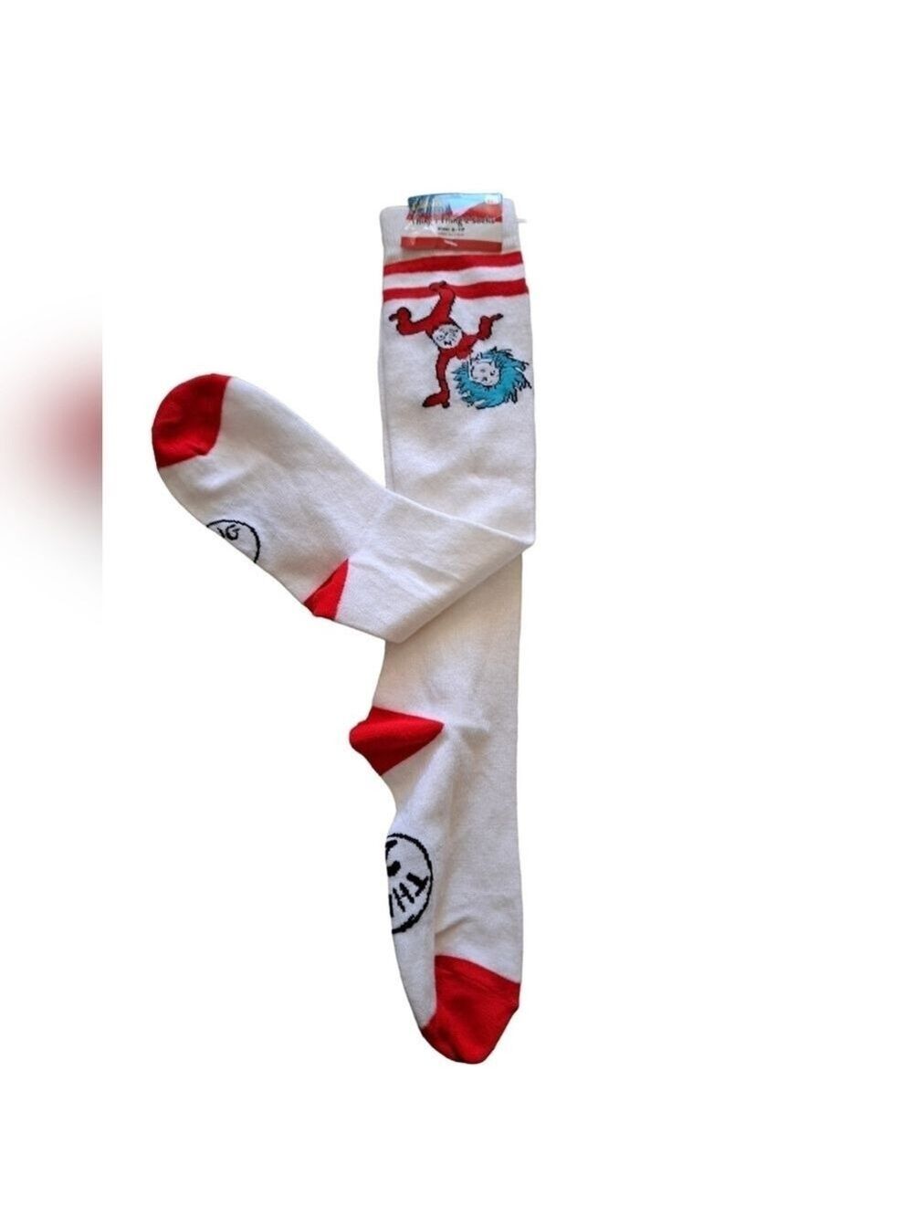 SPIRIT HALLOWEEN DR. SEUSS Thing 1 2 knee high socks 6-10 cartoon graphics Fun